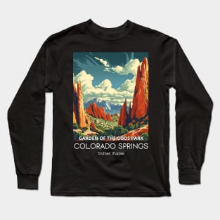 A Vintage Travel Illustration of the Garden of the Gods Park - Colorado - US Long Sleeve T-Shirt